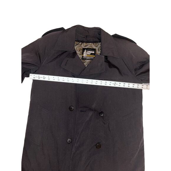London Fog Trench Coat Black Removable Paisley Liner Double Breasted Sz 10‎ - Picture 10 of 15